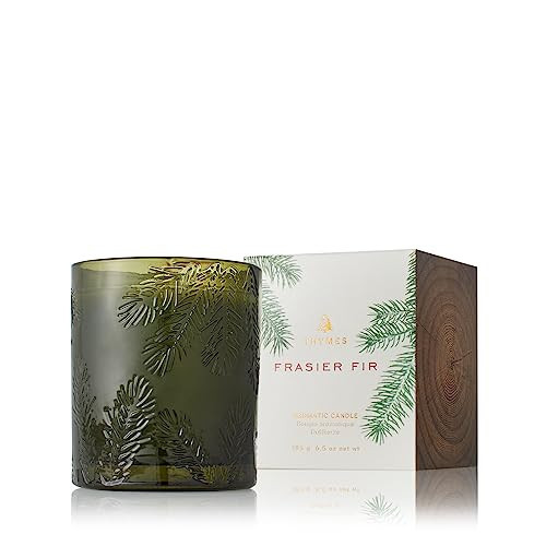 Thymes Frasier Fir Candle - Molded Green Glass Jar with Pine Needle Design - Winter Candle Gifts for Women & Men - Fresh Home Fragrance - Notes of Crisp Siberian Fir, Cedarwood & Sandalwood (6.5 oz) | Amazon (US)