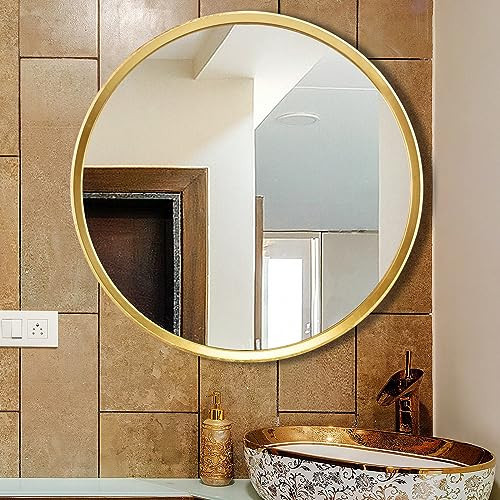 MAGFLERUM Gold Round Mirror, 30 inch Wood Framed Large Circle Mirror, Wall-Mounted, Suitable for Bathroom, Entrance, Living Room, Bedroom, Hallway, Vanity | Amazon (US)