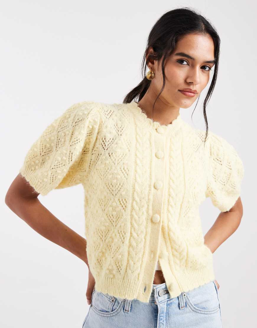 Levi's pointelle knitted short sleeve cardigan in pastel yellow | ASOS (Global)