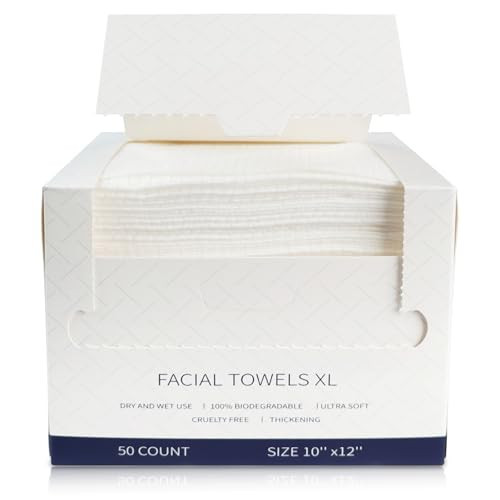 Face Towels Disposable, 12” x 10” Biobased Facial Towelettes, Large Soft & Thick Dry Wipes for Gentle Skincare, Face Washing & Makeup Removal, Lint-Free Clean Facial Towels, 50 Count | Amazon (US)