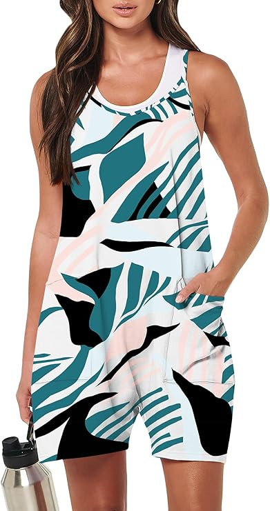 ANRABESS Womens Rompers Summer Casual Loose Sleeveless Overalls Spaghetti Strap Shorts Jumpsuit 2... | Amazon (US)