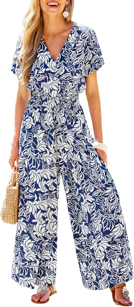 CUPSHE One Piece Jumpsuits for Women Casual Summer V Neck Batwing Sleeve Wide Leg Elegant Overall... | Amazon (US)
