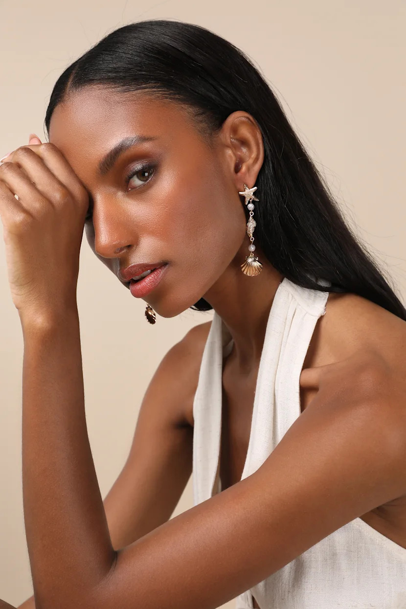 Gisela Gold Pearl Seashell Drop Earrings | Lulus