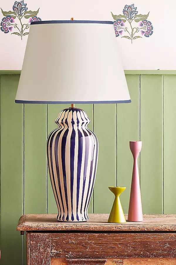 The Lottie Striped Ceramic Table Lamp | Anthropologie (US)