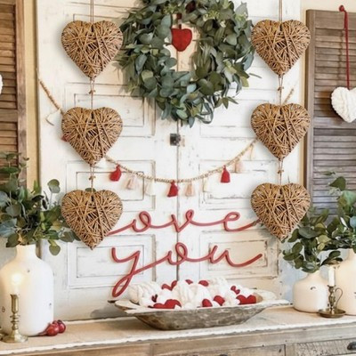 2 Pieces Vintage Valentine's Day Decor Neutral Rattan Heart Wall Valentines D... | eBay US