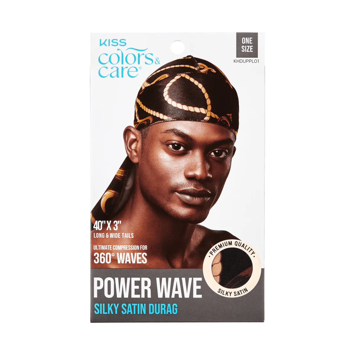 KISS Colors & Care Power Wave Silky Satin Pattern Durag - Black/Gold | KISS, imPRESS, JOAH