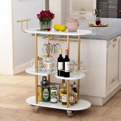 3 Tier Gold Bar Carts For Home Bar Serving Cart With Wheels, Hea... | Wayfair North America