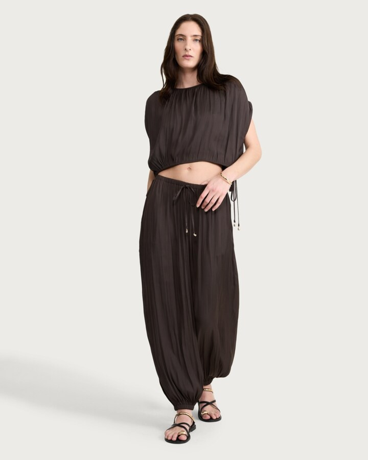 F&F Satin Balloon Drawstring Co-ord Trousers in Chocolate | Tesco F&F