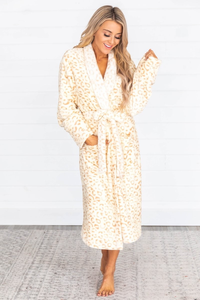 Lazy Sunday Fuzzy Animal Print Ivory Robe | The Pink Lily Boutique