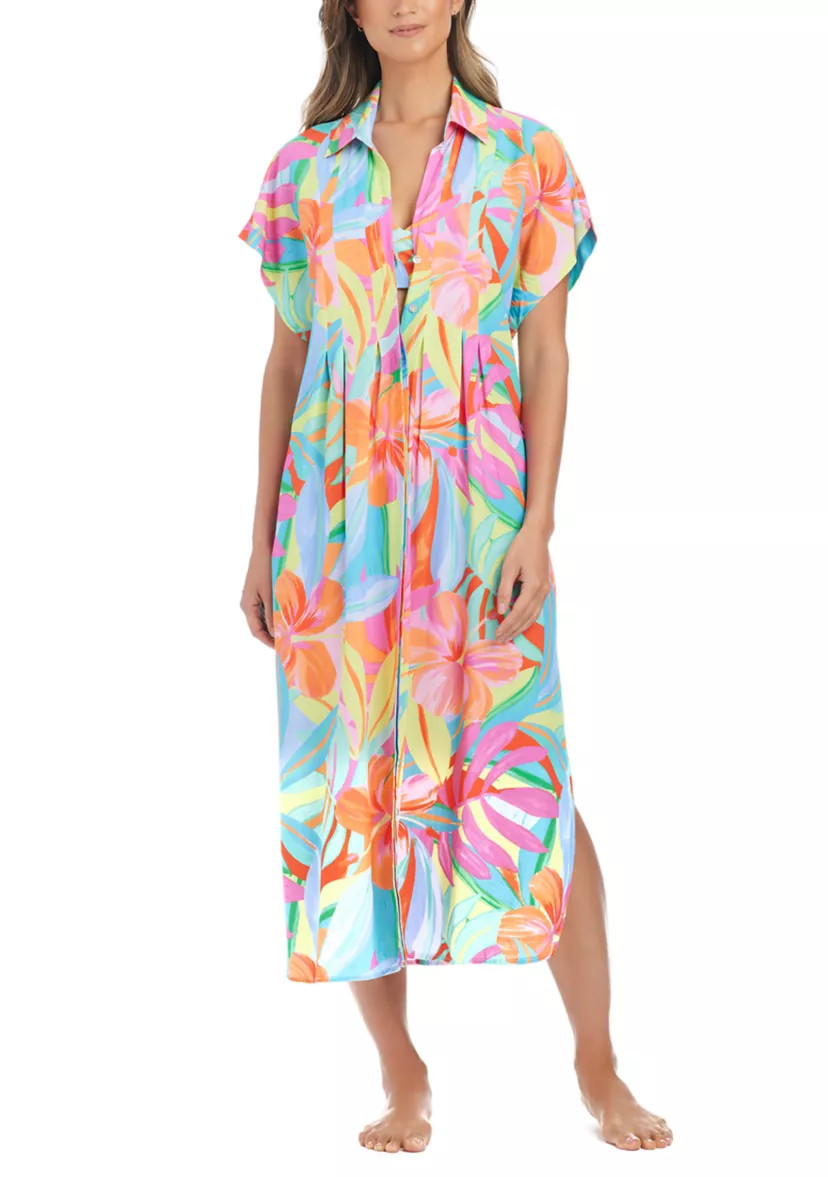 Bellissimo Botanica Pleated Long Dress Swim Coverup | Belk