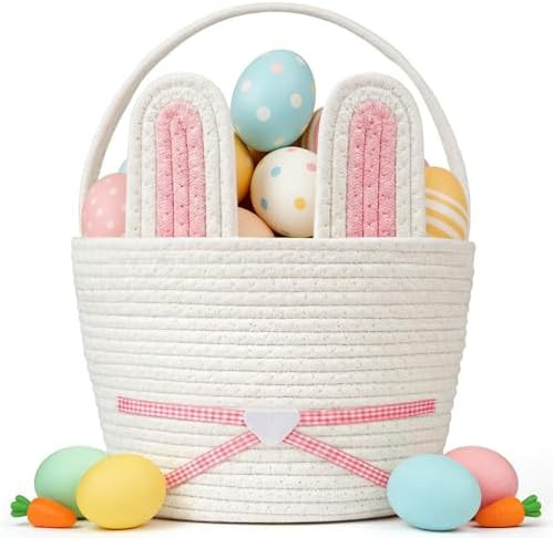 Easter Basket, Woven Easter Bunny Basket with Handle, Empty Gift Baskets Easter Egg Hunt Basket, ... | Amazon (US)
