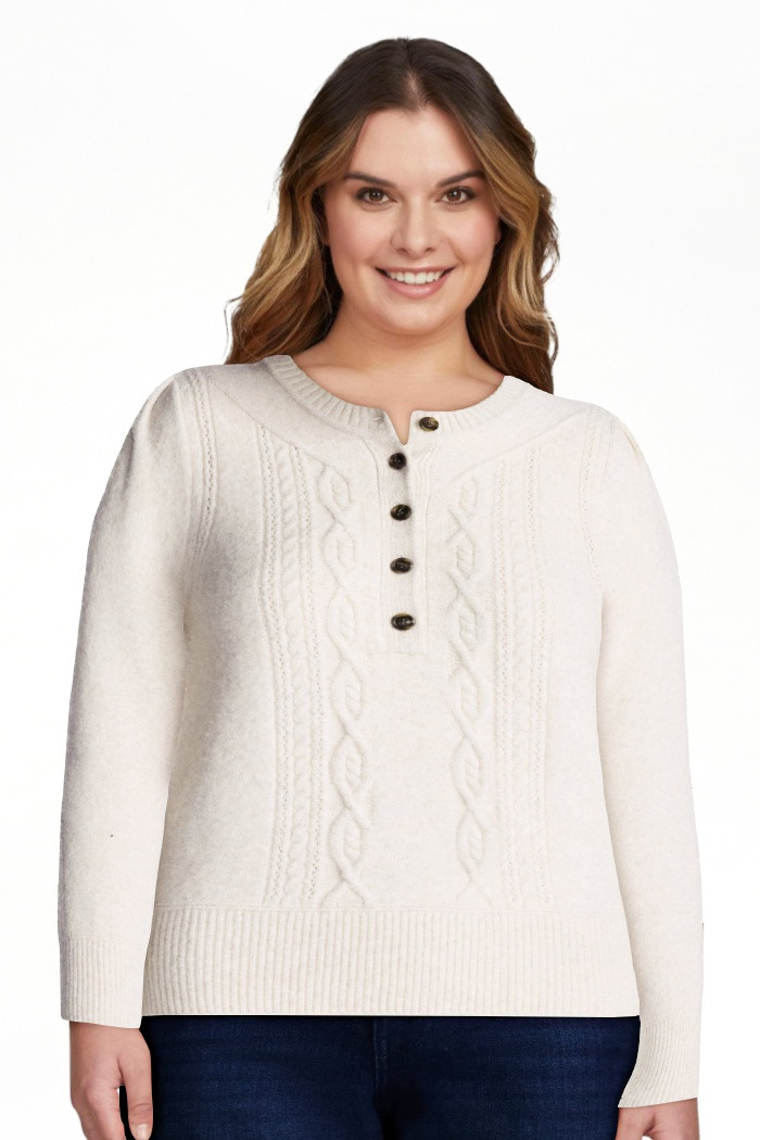 Scoop Women's and Women's Plus Cable Knit Henley Pullover, Sizes XS-4X | Walmart (US)