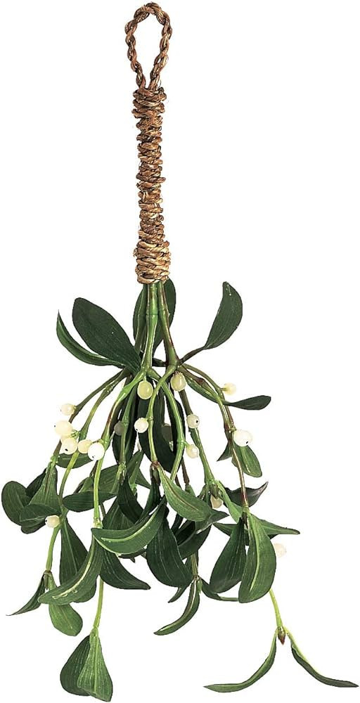 Artificial Silk Green Mistletoe with white berries and has a natural jute cord hanger for easy di... | Amazon (US)
