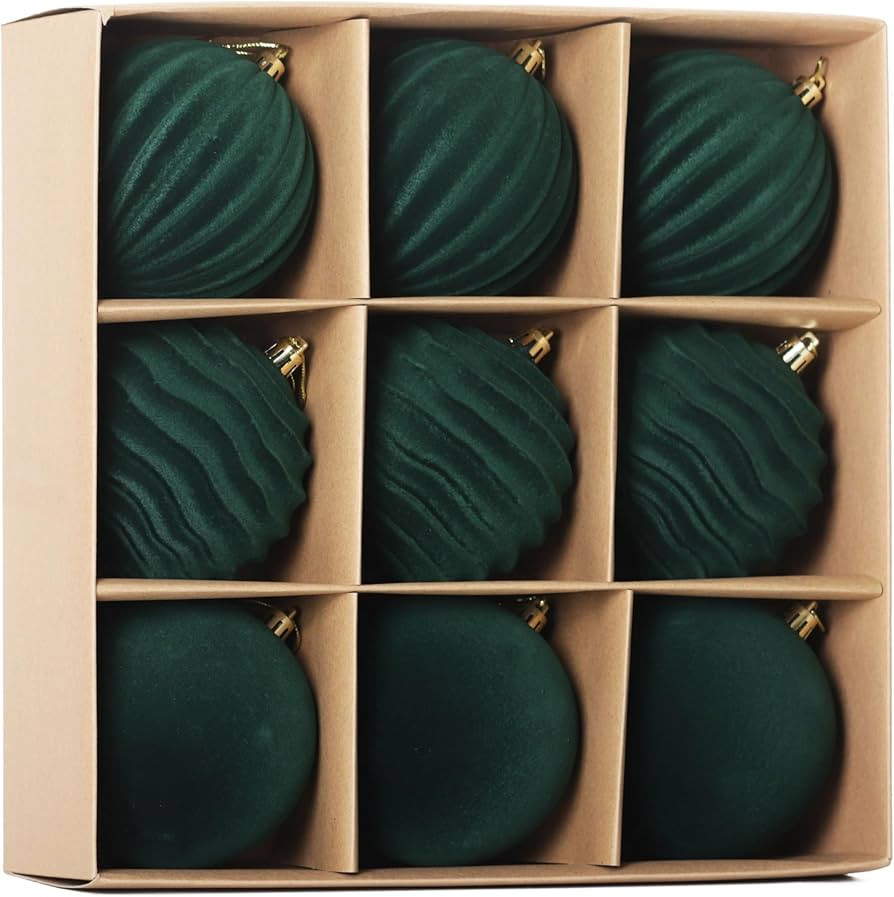 Senjie 9 PCS Velvet Ornaments for Christmas Tree 4inch Flocked Christmas Balls Assortment for Xma... | Amazon (US)