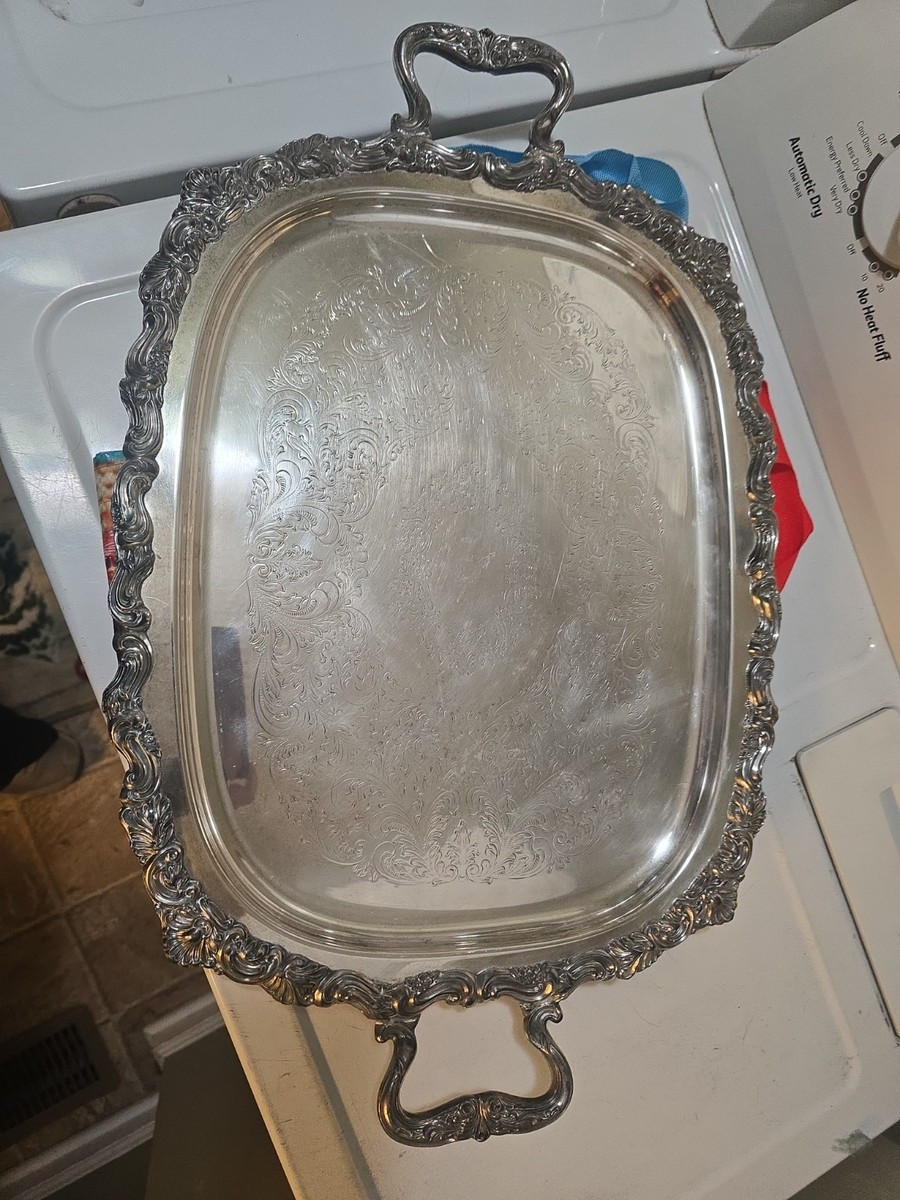 Vintage Extra-Large Leonard Silver Footed Plate Serving Tray with Handles | eBay US