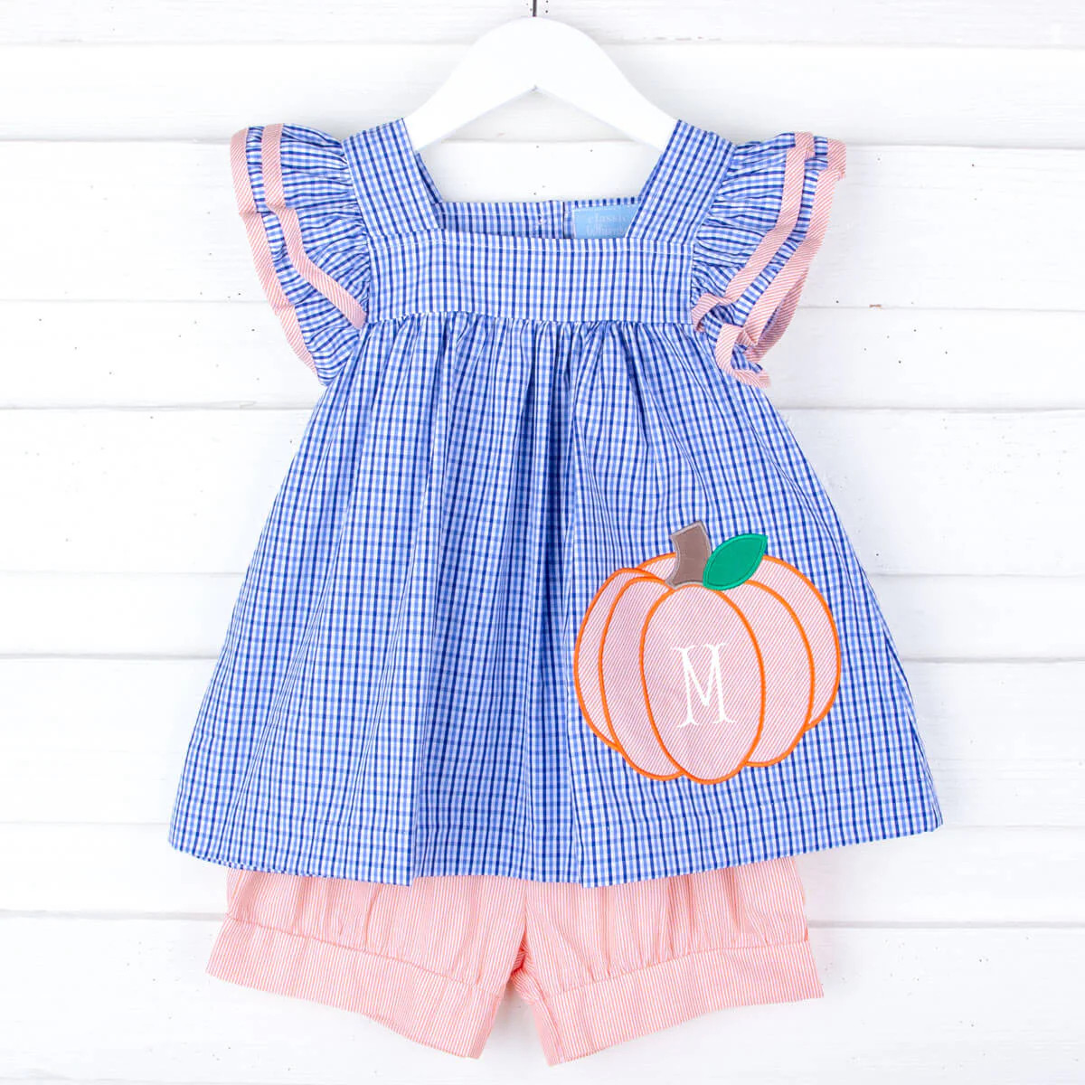 Pumpkin Cutie Royal Blue Gingham Poppy Short Set | Classic Whimsy