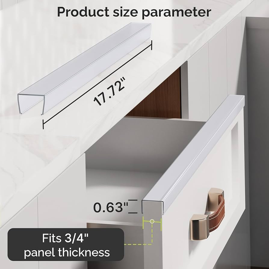 Snugly Fit 18" Length Cabinet Door Protector, Flexible Slip-On Plastic Edge Guard, Thin Transpare... | Amazon (US)