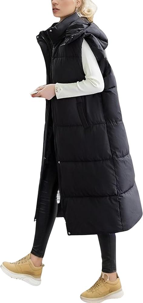 Mannjin Women’s Long Puffer Vest Plus Size Sleeveless Hooded Full Zip Down Vest Winter Jacket w... | Amazon (US)