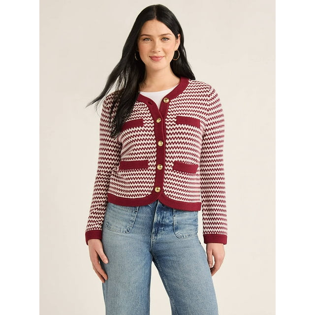 Free Assembly Women’s Welt Pocket Cardigan Sweater, Lightweight, Sizes XS-XXL | Walmart (US)