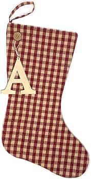 Marilee Home 18" Primitive Red 5 Quilted Stocking with Personalized Letter Charm | Amazon (US)