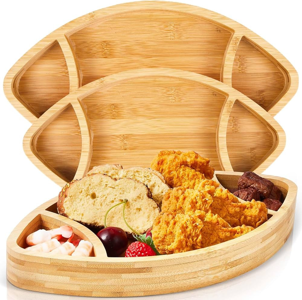 Qunclay 2 Pcs Large Football Serving Trays Bamboo Football Platters Shaped Football Plates Chip D... | Amazon (US)