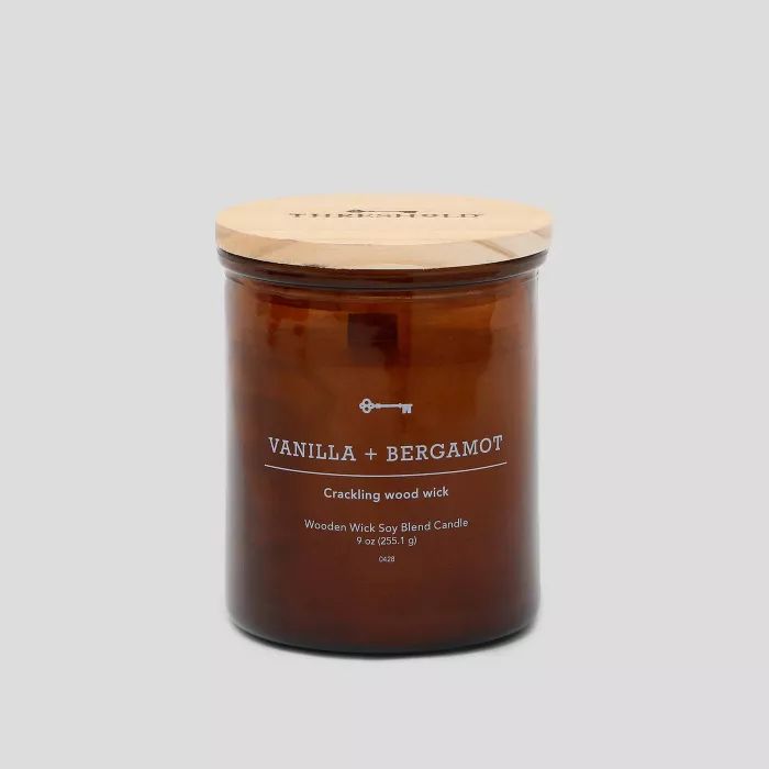 Lidded Glass Jar Crackling Wooden Wick Candle Vanilla and Bergamot - Threshold™ | Target