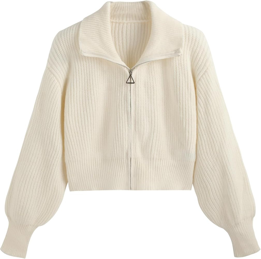 CIDER Zip Up Cardigans for Women Fall Trendy Long Sleeve Chunky Cardigan Knit Open Front Collared... | Amazon (US)