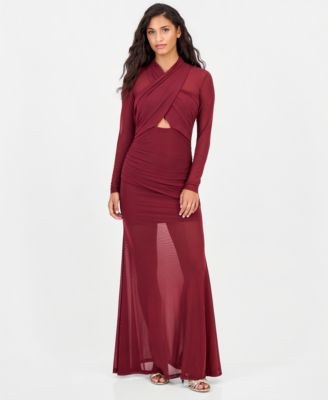 Bardot Women's Veria Long-Sleeve Mesh Wrap Maxi Dress, Created for Macy's - Beetroot | Macy's