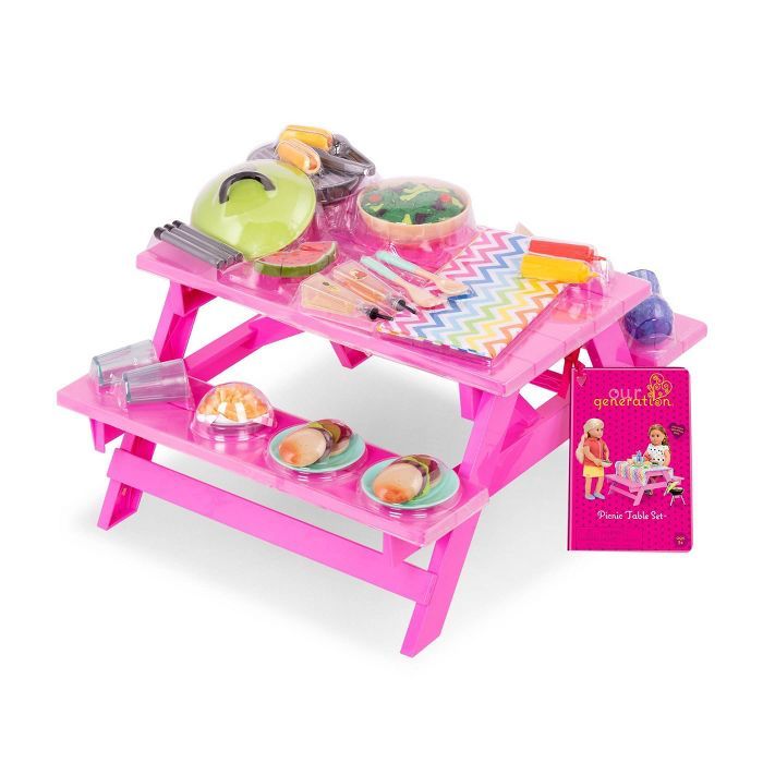 Our Generation Picnic Table Set with Play Food Accessories for 18" Dolls - Pink | Target