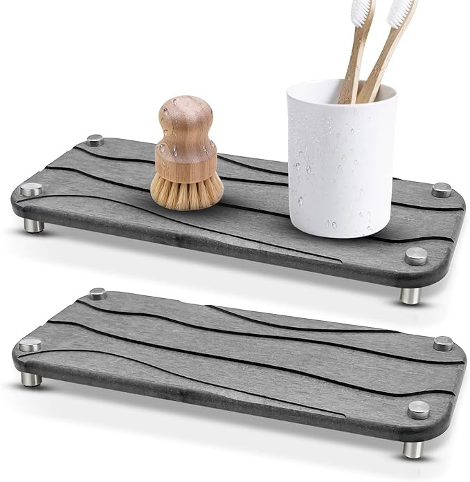 2pcs Instant Drying Stone Sink Organizer Tray for Bathroom Counter, Diatomaceous Earth Water Abso... | Amazon (US)