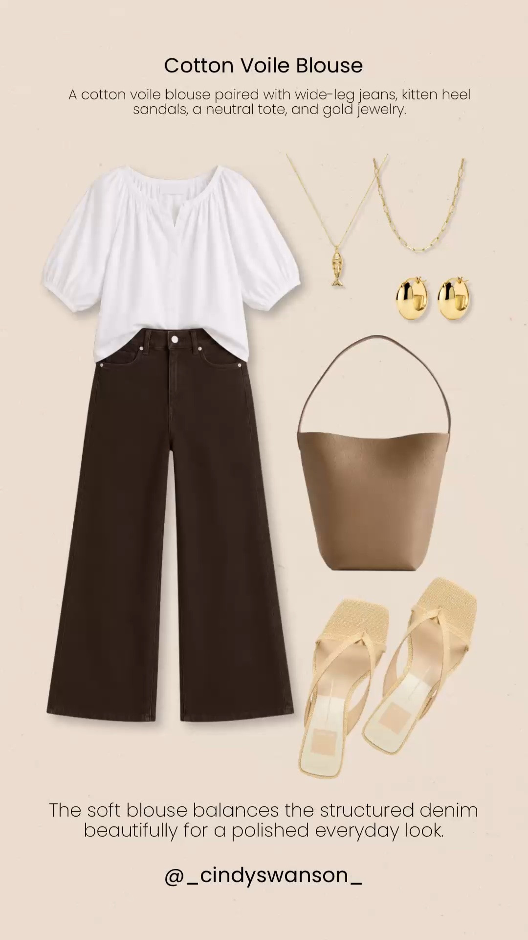 A cotton voile blouse is such a versatile wardrobe staple, lightweight, easy to wear, and polished without feeling too dressed up. I love it with structured wide-leg brown denim, kitten heel sandals, and a neutral tote for an effortless everyday look.

💡 LTK MADE EASY
❤️ Heart = Support my posts!
🔖 Save = Get sale & restock alerts
📋 Lists = Keep favorites organized
📲 Share = Send lists and products to a friend. Hello, Christmas List!
💬 Comment = Ask me anything about what I’m wearing. :-)

#LTKootd #LTKOver40 #LTKgrwm