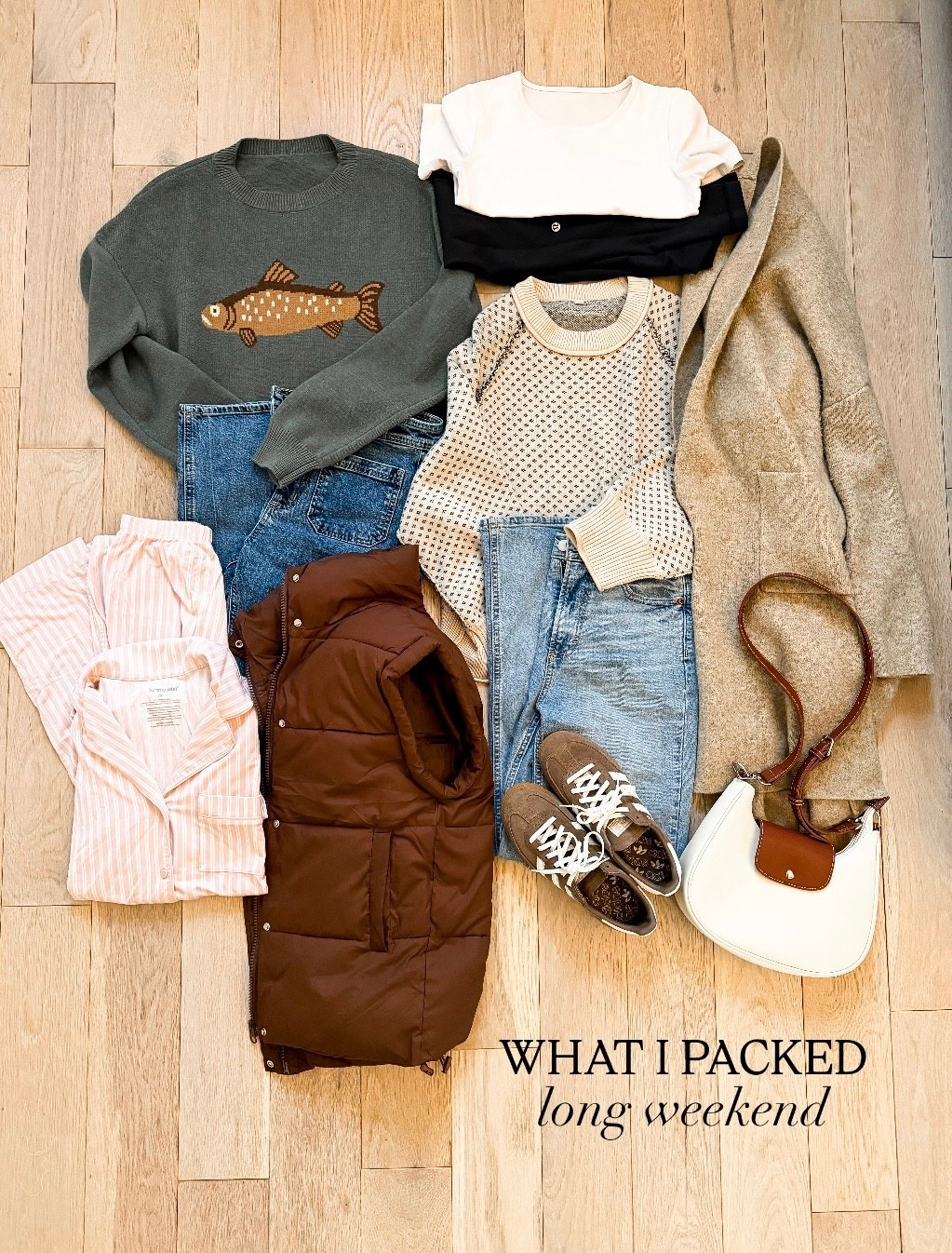 What I packed for a long weekend visiting my parents! I try and pack basics and outfits I can style multiple ways, so I don’t have to pack too much! Sweaters, viral denim, the best puffer vest, and my fave sneakers that go with it all! 

#LTKdayinmylife #LTKootd #LTKTravel