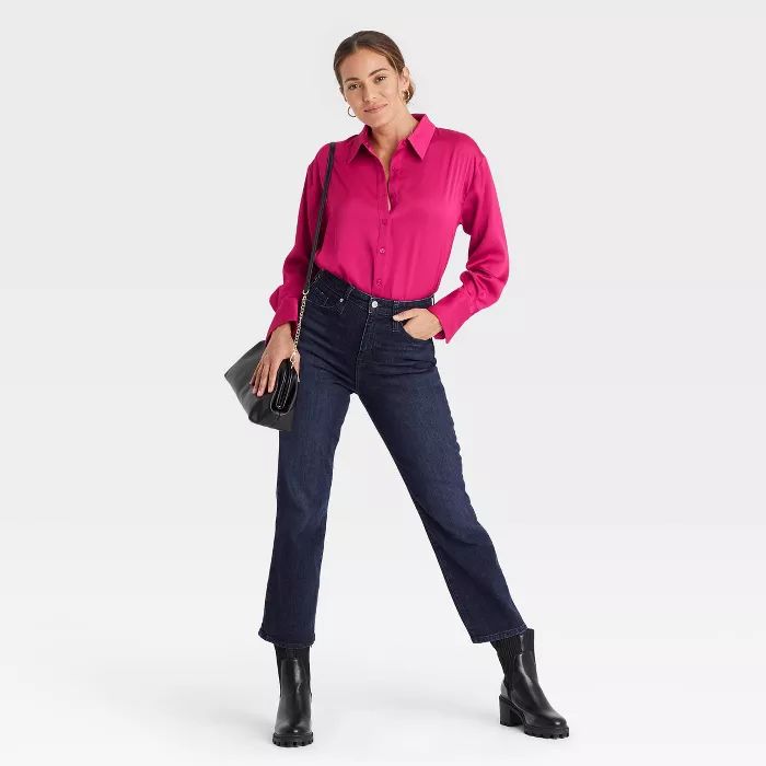 Women's Long Sleeve Satin Shirt - A New Day™ | Target