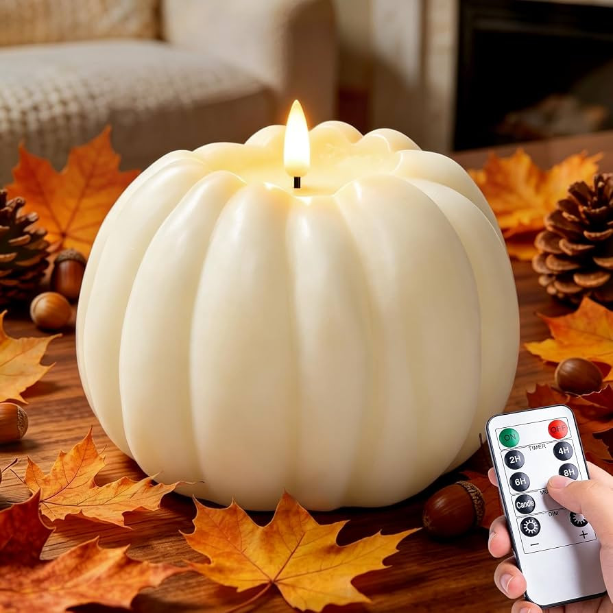 Fall Decor, Fall Decorations for Home, Large Flameless Pumpkin Candle White | Amazon (US)