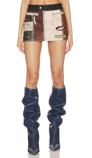 Daytona Faux Leather Mini Skirt in Brown & Blue | Revolve Clothing (Global)