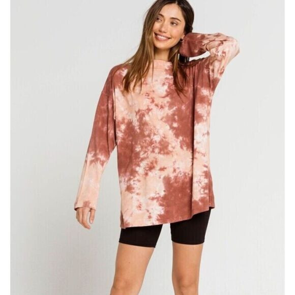 Free People We The Free Tie Dye Cabernet Combo Cotton Coral Long Sleeve Shirt S | Poshmark