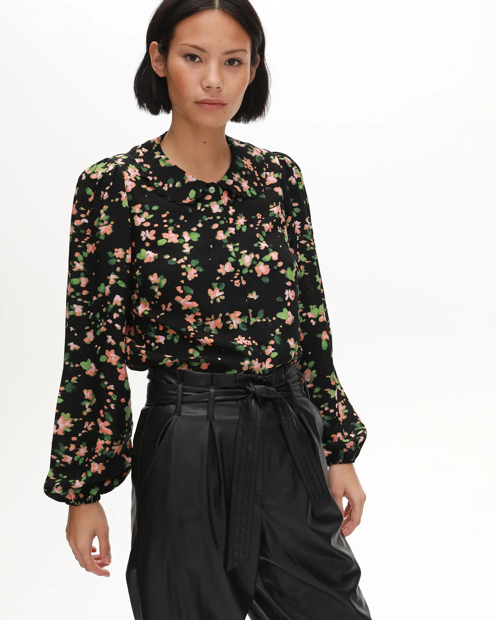 Blurred Floral Print Black Blouse | Oliver Bonas | Oliver Bonas (Global)