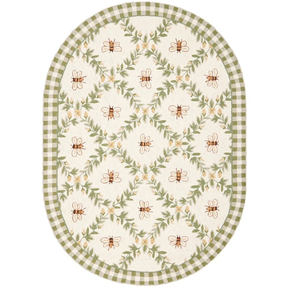 SAFAVIEH Handmade Chelsea Aubree French Country Trellis Wool Rug - 4'6" x 6'6" Oval - Ivory/Green | Bed Bath & Beyond