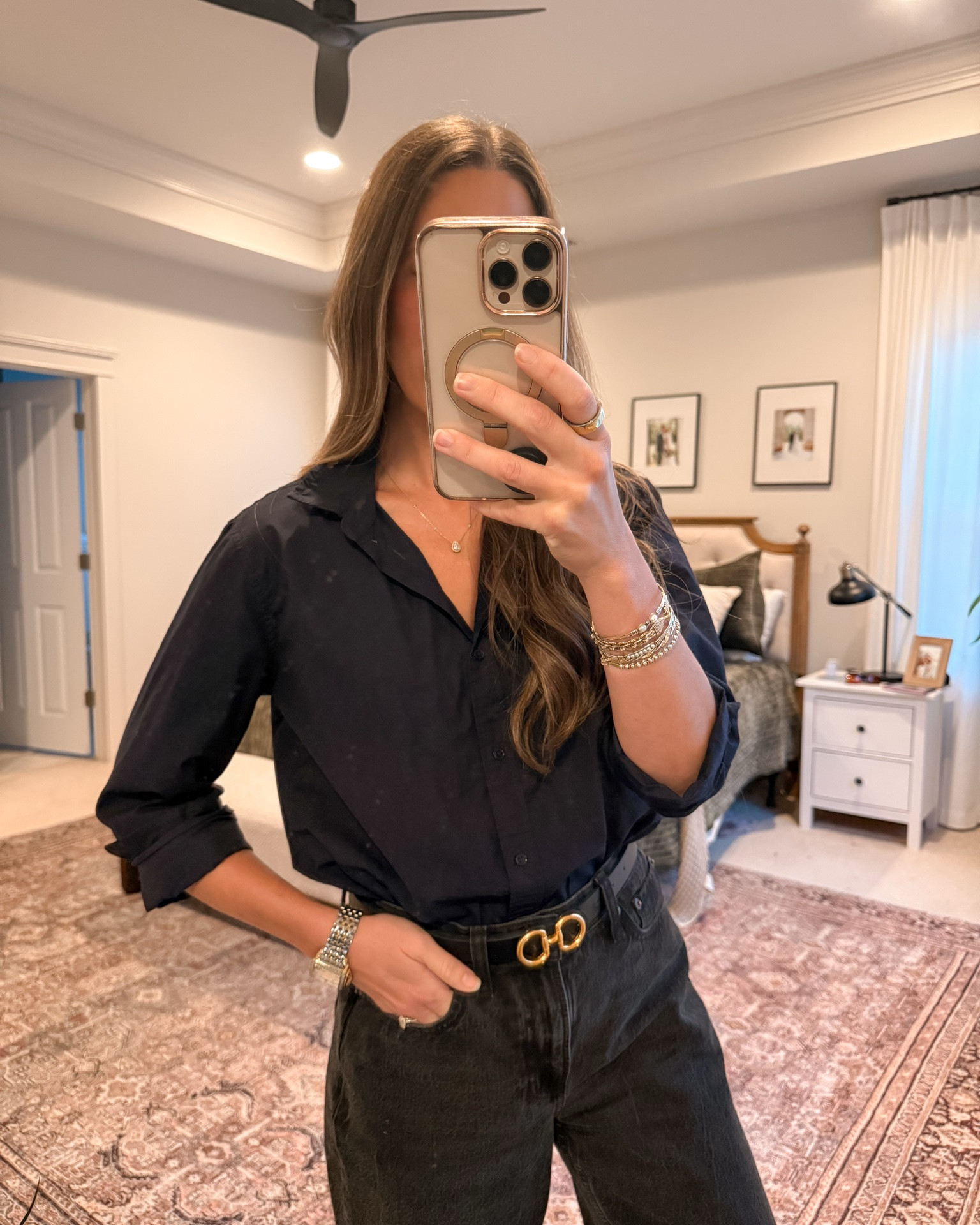 Navy + black workwear is such an easy polished combination.

A navy button-down tucked into black wide-leg jeans with a slim belt and black flats = simple, classic office style without feeling too formal.

Sizing: Quince navy button-down: S | black jeans: 25R

Use my Quince code INFG-26LINENANDLIGHTCO10 for 10% off your first order.

#LTKWorkwear #LTKStyleTip #LTKClassicStyle #LTKOfficeStyle #LTKDeni

#LTKWorkwear #LTKootd #LTKgrwm