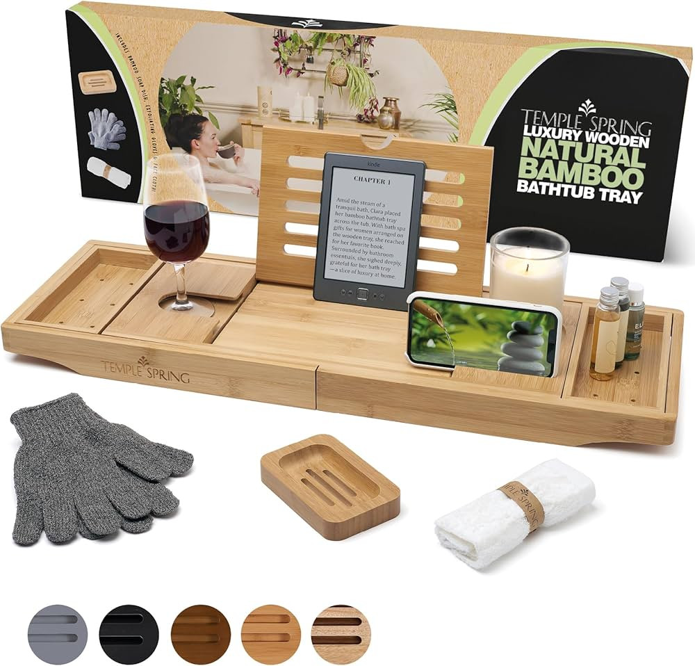 Temple Spring Wooden Bathtub Tray, Bamboo Bathroom Accessories, Bath Tray for Tub, at Home Spa Es... | Amazon (US)