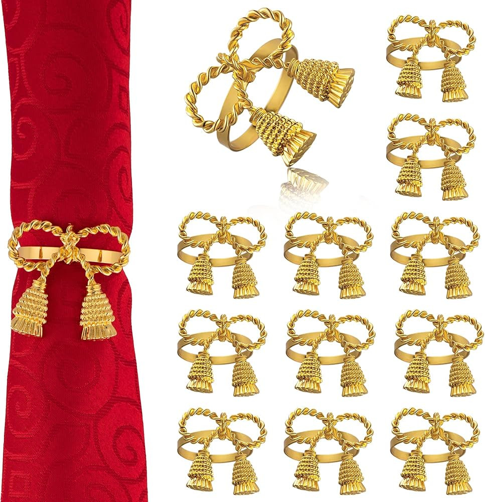 Christmas Napkin Rings - Bow Gold Napkin Holders Set of 12 for Christmas Dinners Parties Table De... | Amazon (US)