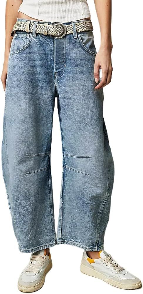 Allimy Womens Jeans Mid Rise Barrel Leg Vintage Jeans for Women Trendy 2024 Denim Pants Non Stret... | Amazon (US)