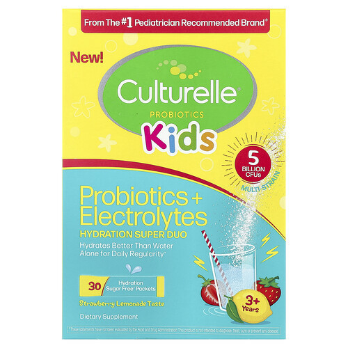 Culturelle, Kids, Probiotics + Electrolytes, Hydration Super Duo, 3+ Years, Strawberry Lemonade, 30 Packets, 0.06 oz (1.7 g) Each | iHerb