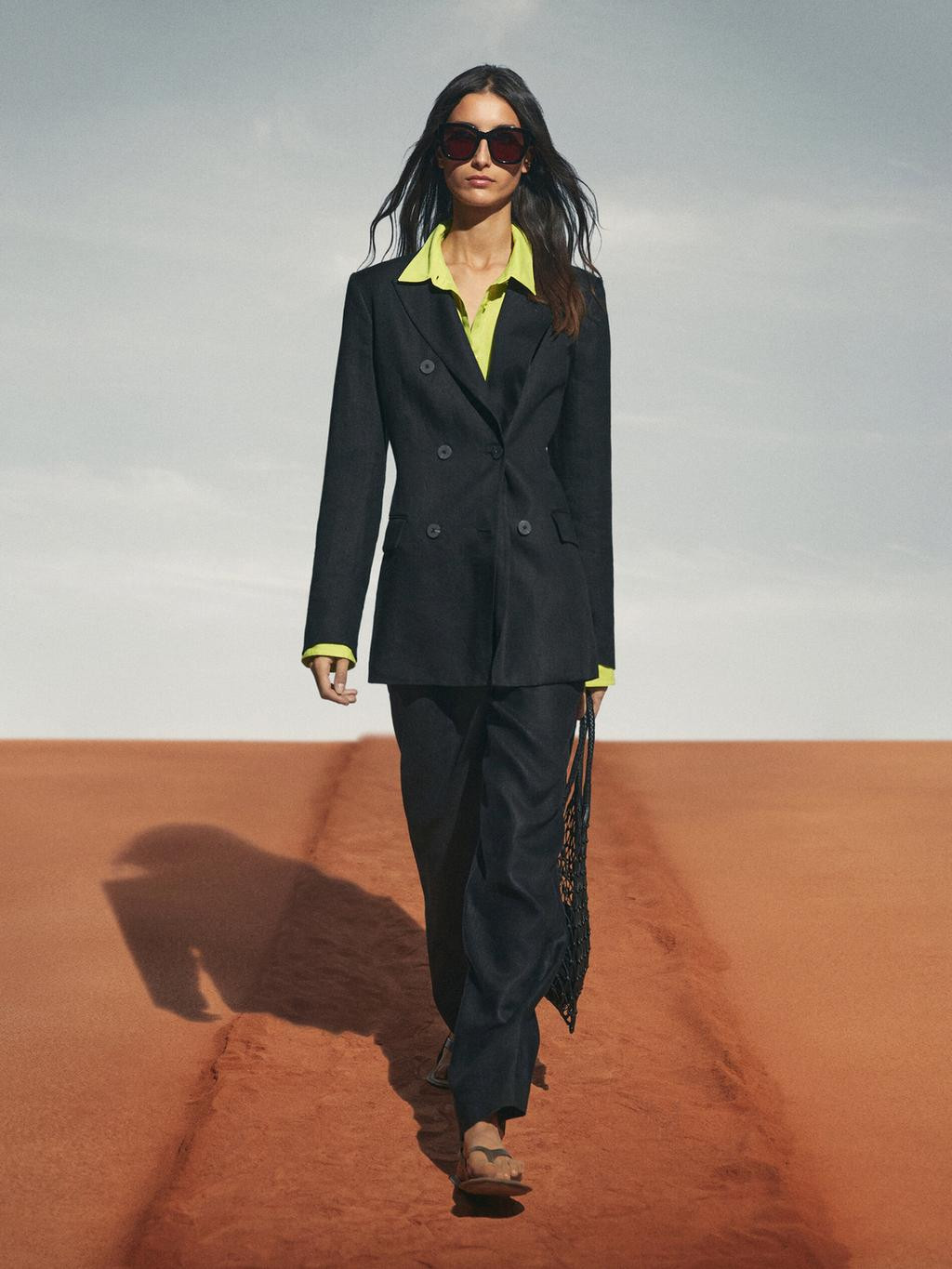 100% linen double darted suit trousers | Massimo Dutti US