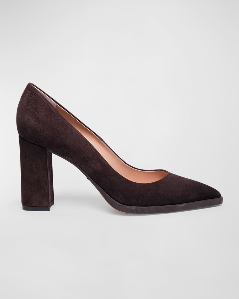 Santoni Estelle Suede Block-Heel Pumps | Neiman Marcus