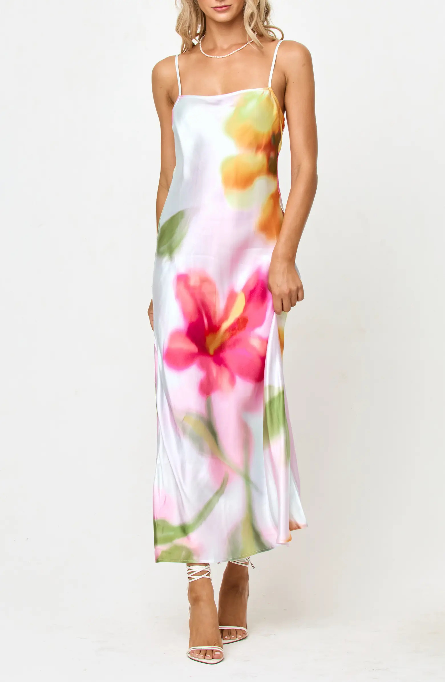 Gabby Floral Bias Cut Cotton Sateen Cover-Up Maxi Dress | Nordstrom