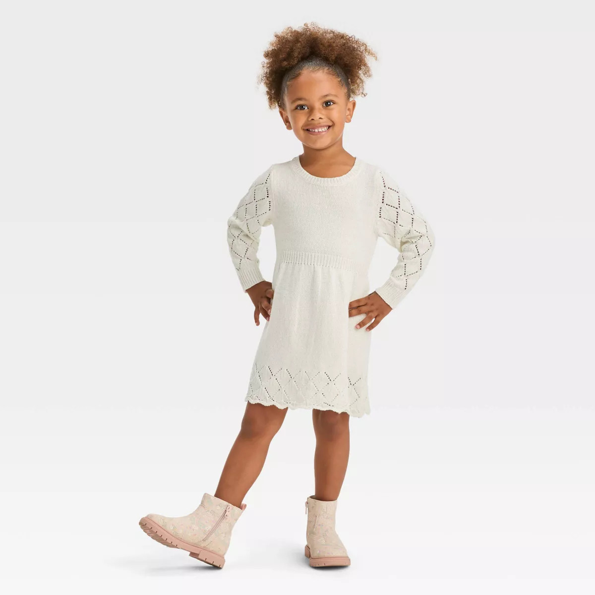 Toddler Girls' Crewneck Sweater Dress - Cat & Jack™ Cream 12M | Target