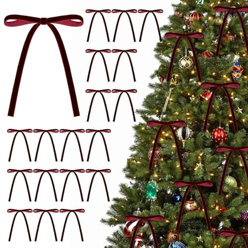 KKSTY 30Pcs Burgundy Velvet Bows for for Christmas Tree Decorations, Vintage Style Wine Red Velvet Ribbon Bows for Xmas Tree, Gift Wrapping, Wreaths, Garlands, Wedding, Party, Home Decor,5x7 Inches | Amazon (UK)