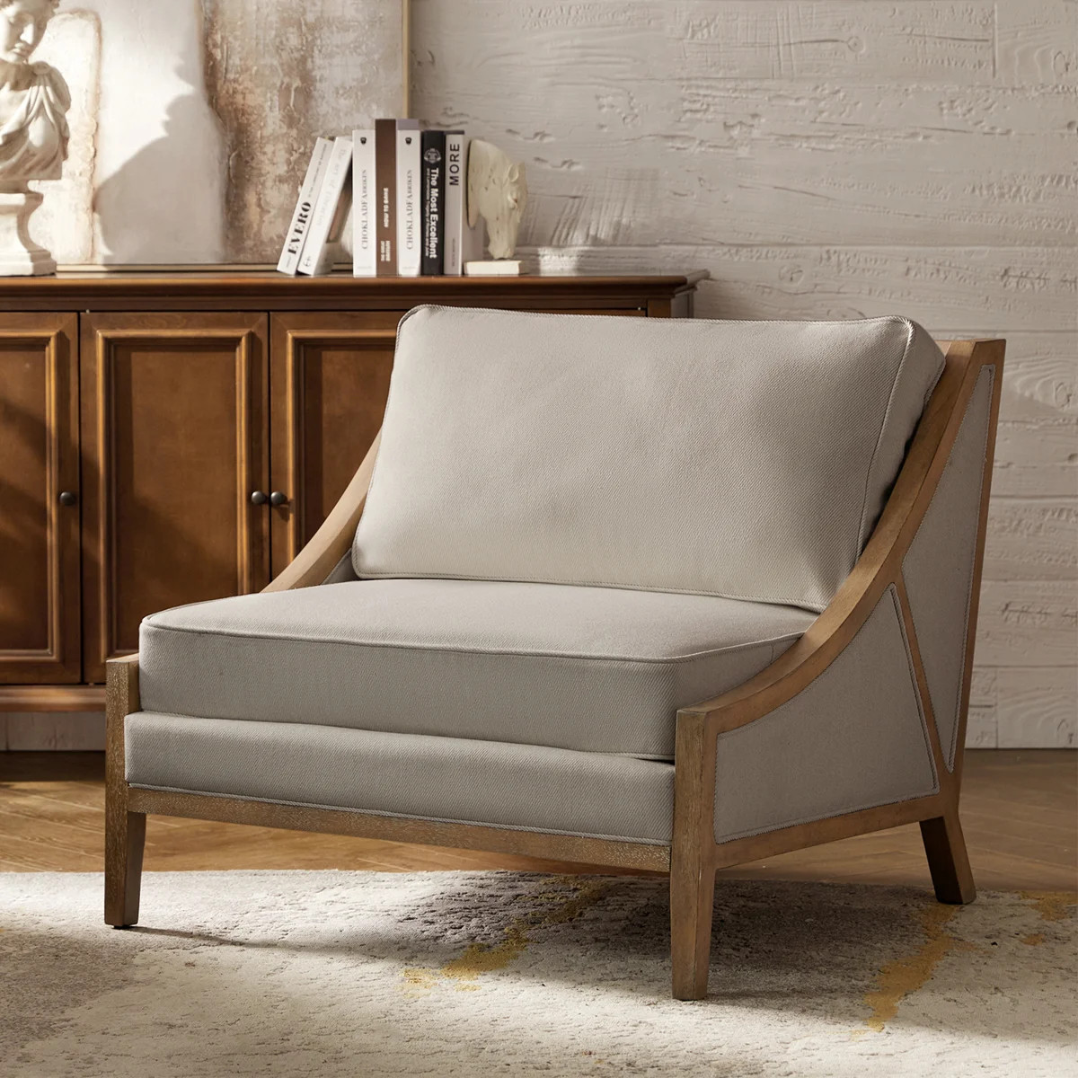Theoren 37.5"W Farmhouse Oversize Solid Wood Accent Chair | Wayfair North America