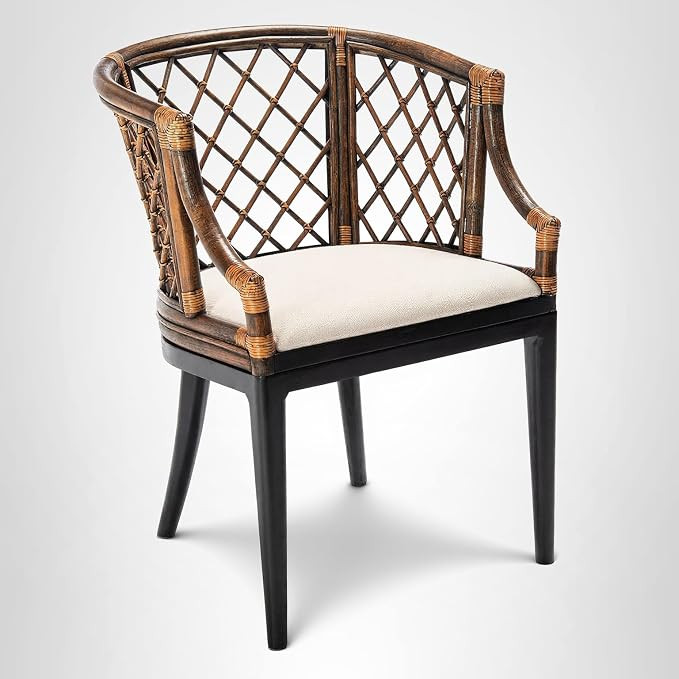 SAFAVIEH Furniture - Carlotta Rattan Arm Chair - Brown & Black - Solid Wood - Coastal Open-Arm De... | Amazon (US)